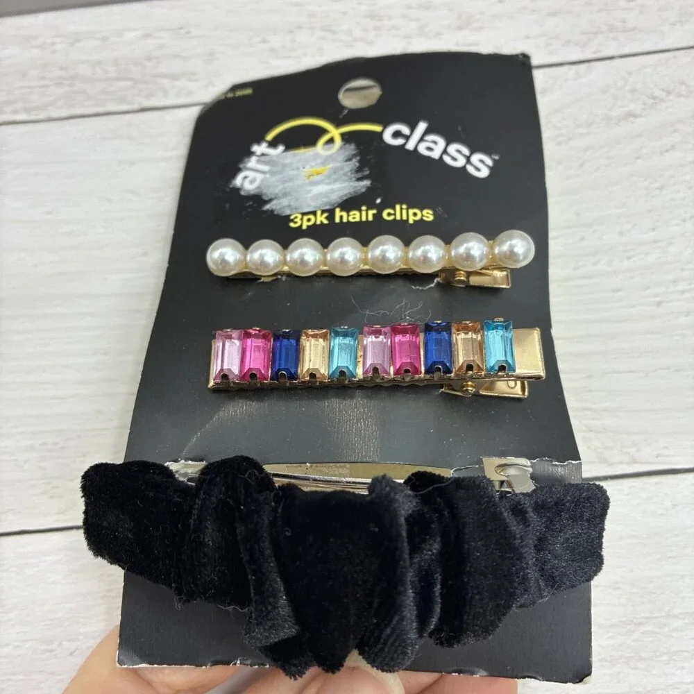 Art Class Girls Hair Clips 3 Pack Retro 80s Pearl Rhinestone Multicolor One Size